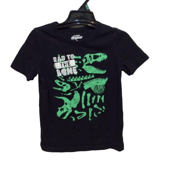OSHKOSH Road To the Bone Dinosaur Short Sleeve Tee  Size 7 Black - Picture 1 of 3
